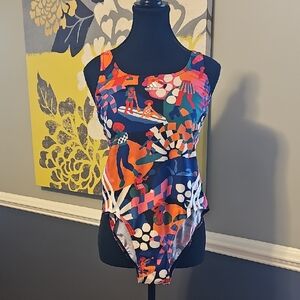 adidas Navy Multicolor Athletic One-Piece Swimsuit